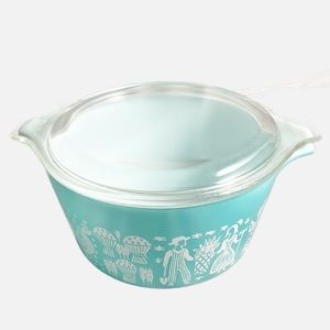 Vintage Pyrex Turquoise Amish Butterprint Casserole Dish Bowl 1 Quart 473 w/ Lid